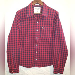 Abercrombie & Fitch Men's Plaid button down Shirt Red Navy Size M Long Sleeve
